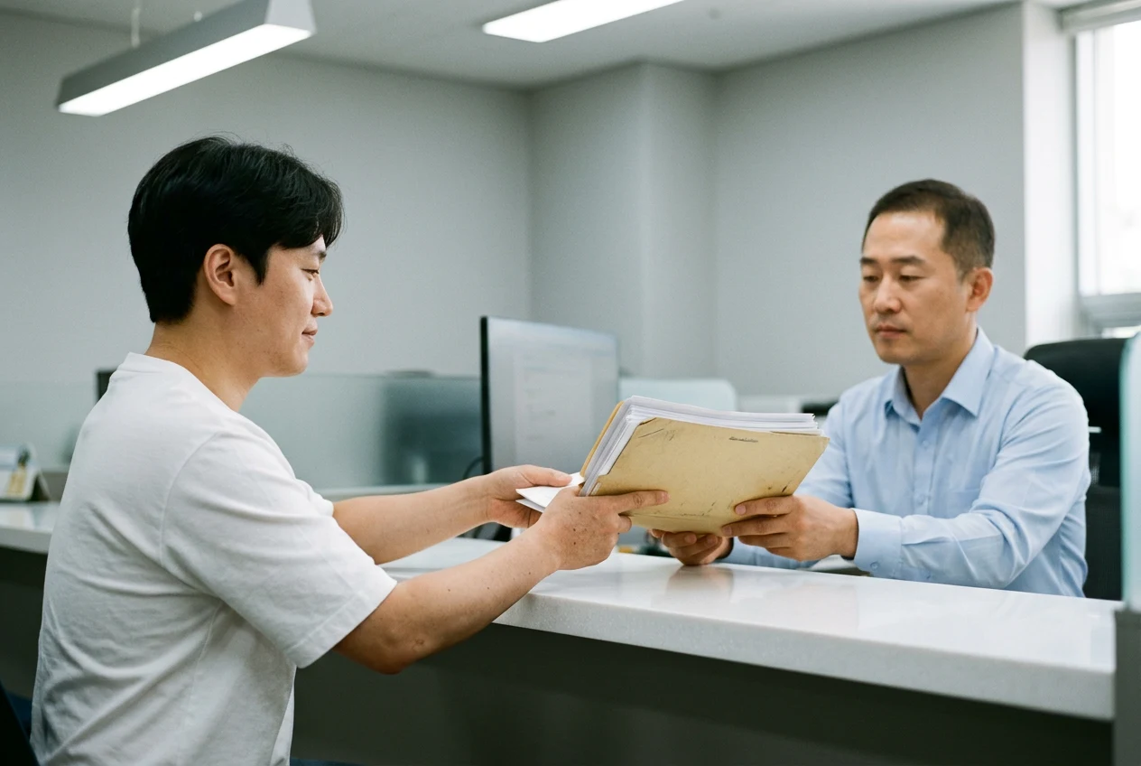 보험사 창구에서 서류를 제출하는 청구 절차